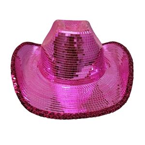 Pink Mirror Tile And Sequins Trim Cowboy Hat
